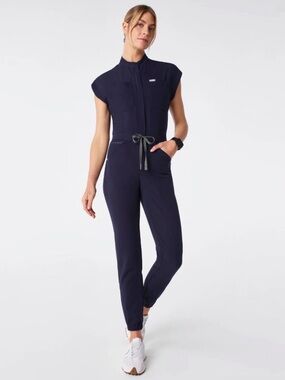 Figs Rafaela Cargo Scrub Jumpsuit - Navy (regular length)